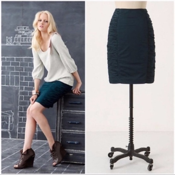 Anthropologie Cartonnier  Ruched Alluring Swat Pencil Skirt in Teal Sapphire 4 - Picture 1 of 16